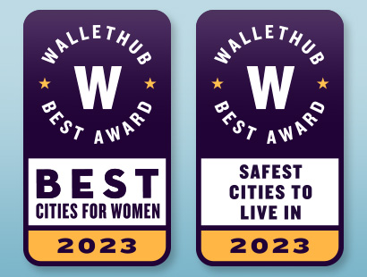 Wallet hub badges best cities for women 2023 and safest cities to live in 2023